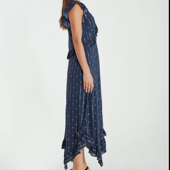 Icons Objects Of Devotion The Day Ruffle Midi Dress In Navy White Indian Dot - Picture 2 of 4